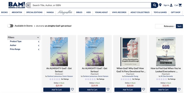 Screenshot of authors' book in Books-A-Million online store