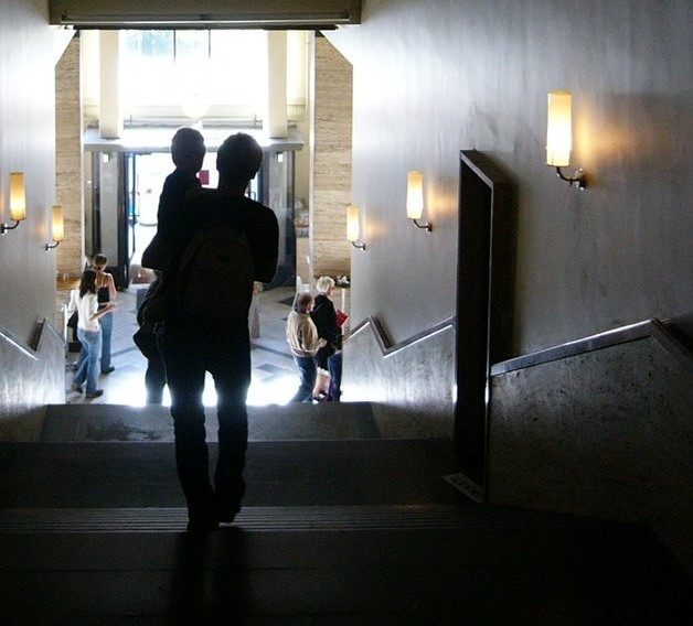people in stairwell people in stairwell